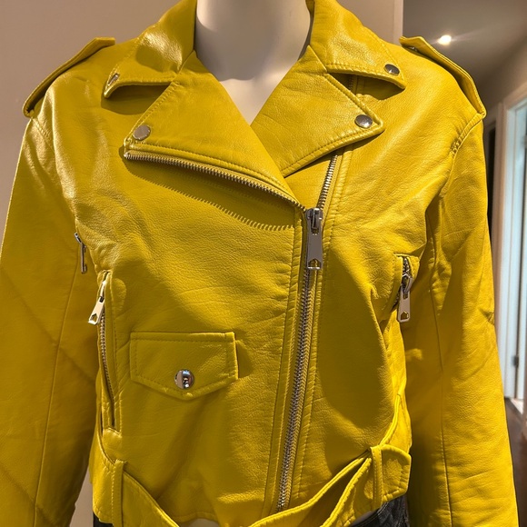 Zara Jackets & Blazers - Zara Yellow faux leather Biker Jacket size S